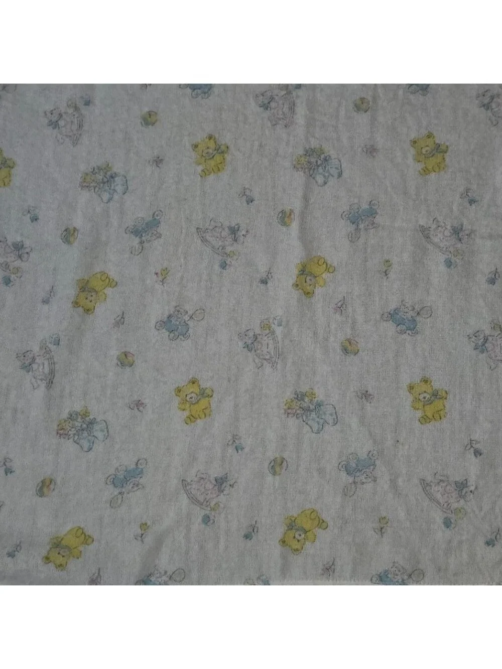 VTG Receiving Blanket 23x31 Blue Yellow Bear Bootie Wagon Ball Rocking Horse